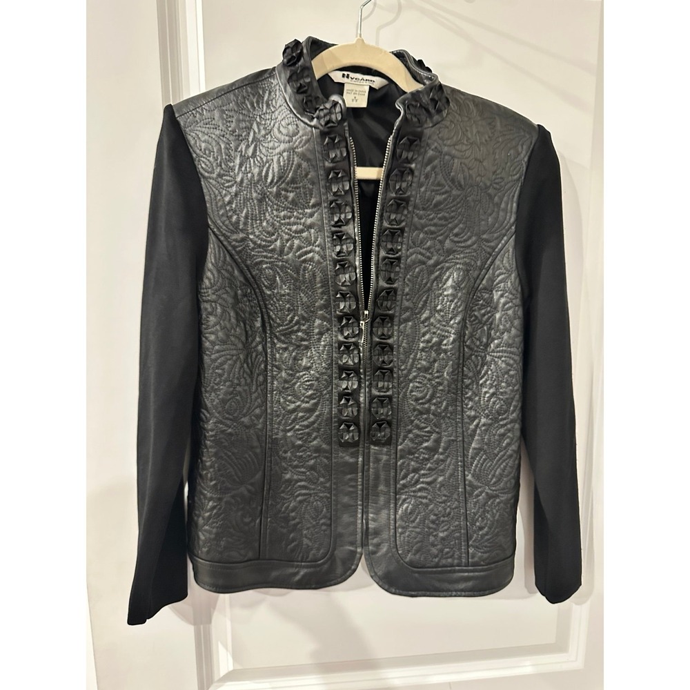 Vintage NYGARD Leather Jacket Sweater Black Size S Full Zip Front - Picture 1 of 7